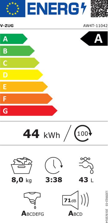 Energie-Label V-Zug AdoraWaschen V4000 (8 kg, Rechts, CH-Stecker)