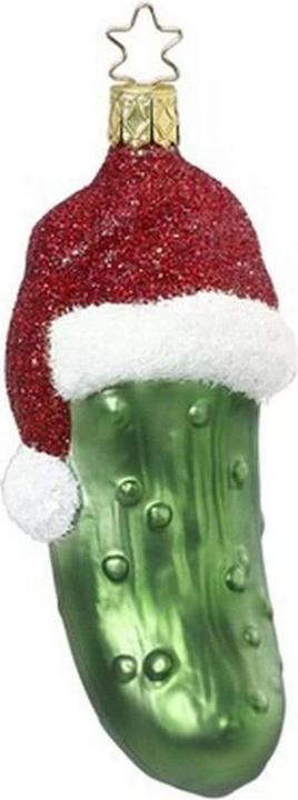 Produktbild Inge Glas Weihnachtsschmuck Gurke mit Kappe 12 cm, Grün/Rot (1 -teilig)