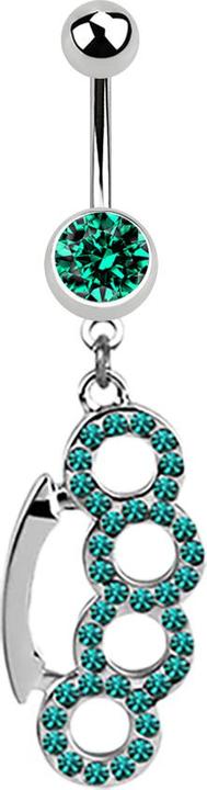 Image du produit Star Piercing Banane argent avec pendentif poing américain turquoise (Acier chirurgical 316L, sans laiton)