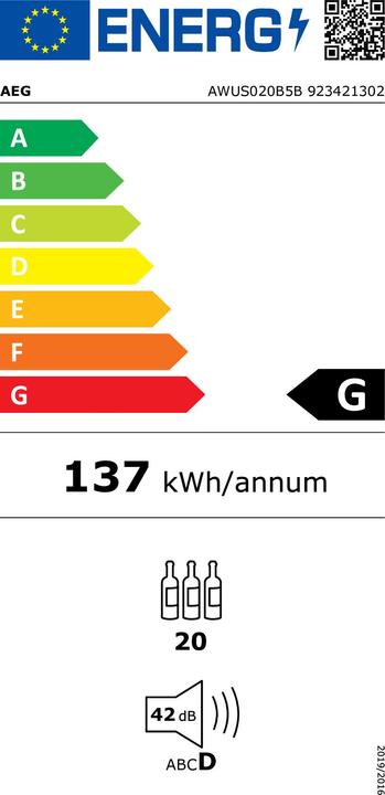 Label énergétique AEG AWUS020B5B 5000 Armoire de mise en température des vins / jusqu'à 20 bouteilles
