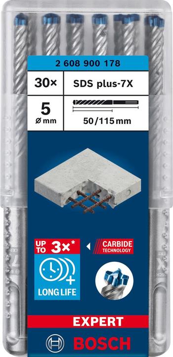 Actual product image Bosch Professional Zubehör Expert SDS plus-7X hammer drill, 5 x 50 x 115 mm,30 pcs. (5 millimetres)