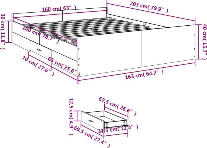 Produktbild VidaXL Bettgestell mit Schubladen (160 x 200 cm)