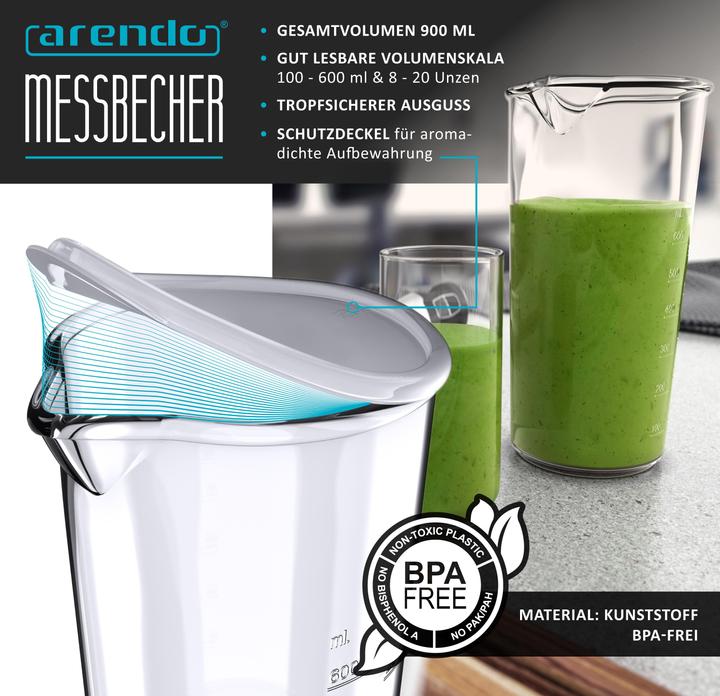 Produktbild Arendo Messbecher Kunststoff 600ml, ideal für elektrische Handmixer und Handrührer, Trinkbecher, 20 Unzen (600 ml)