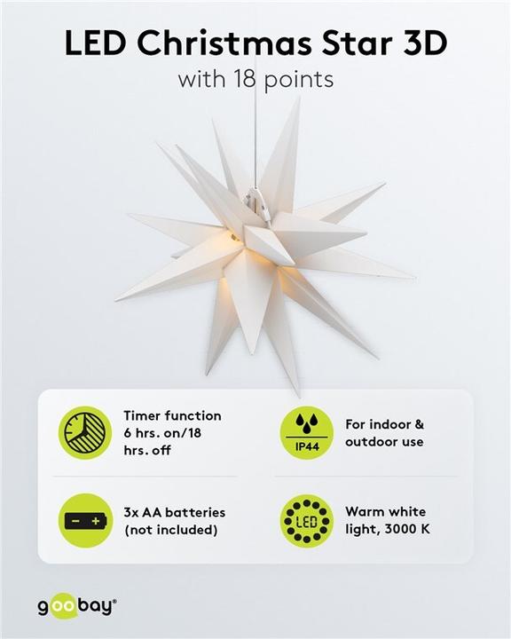 Image du produit Goobay Étoile de Noël LED 3D, Ø 56 cm, à piles
