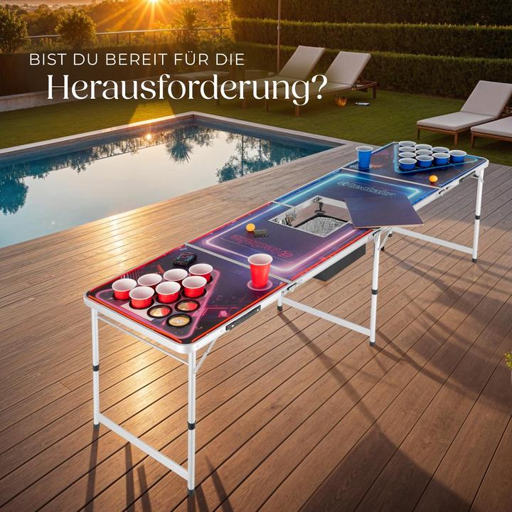 Produktbild tectake Bierpongtisch BeerWars II, mit Eisfach und LED-Beleuchtung