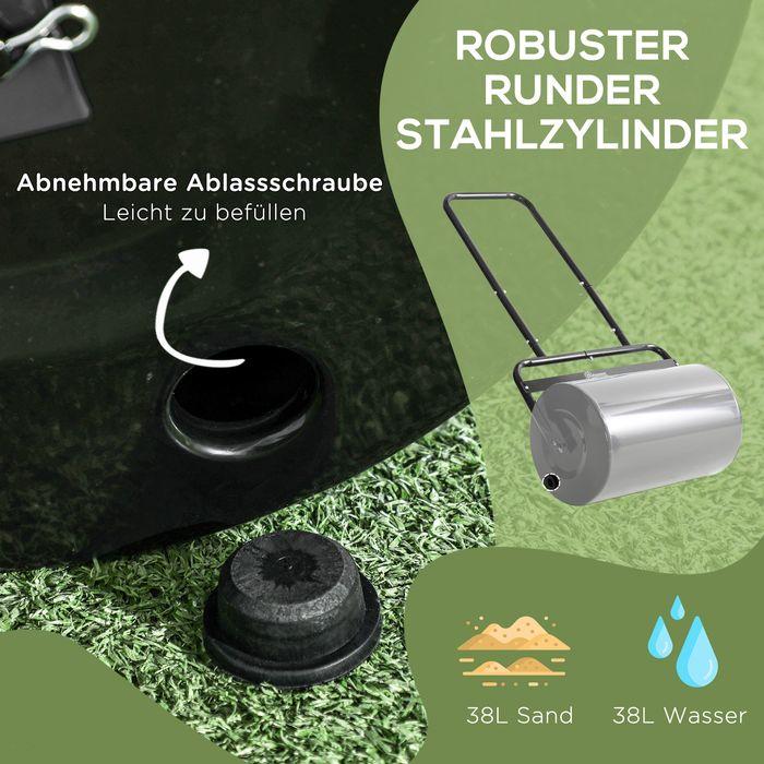 Produktbild Swisshandel24 Rasenwalze mit U-Griff, Gartenwalze, Gartenrolle, 32 cm Durchmesser, 38 L Wasser-/62 kg Sand, Metall