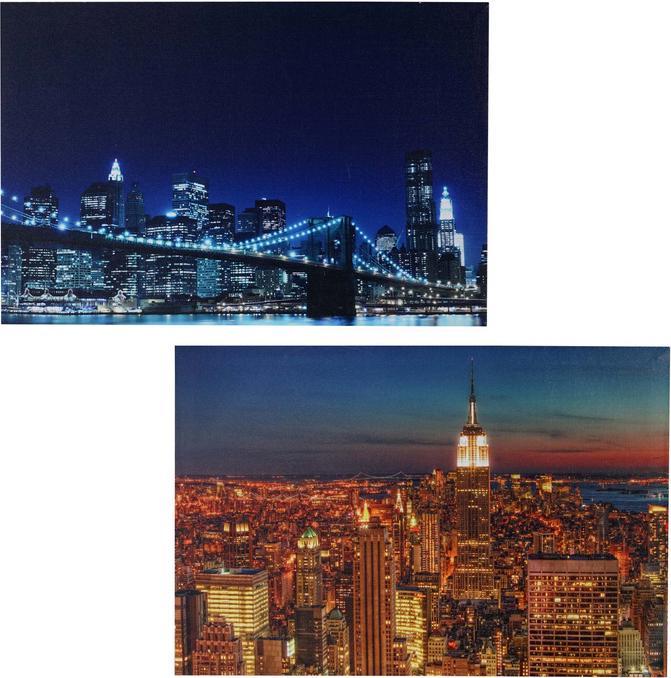 Actual product image Swisshandel24 2x LED picture canvas luminous picture wall 60x40cm, Timer - Skyline New York (60 x 40 cm)