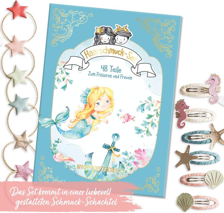 Immagine prodotto Papierdrachen 48 barrette e lacci per capelli - sirena (Elastico per capelli)