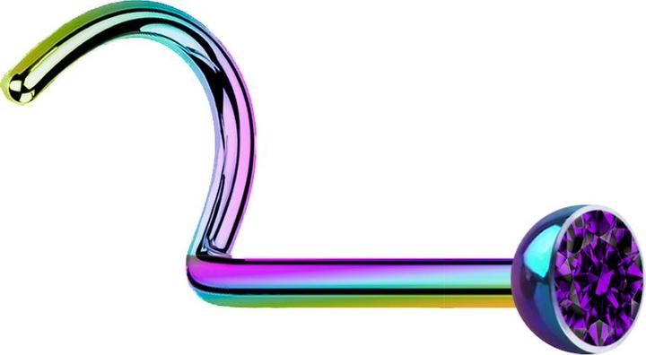 Actual product image Star Piercing Nose stud curved coloured with crystal violet (Surgical steel 316L, without brass)