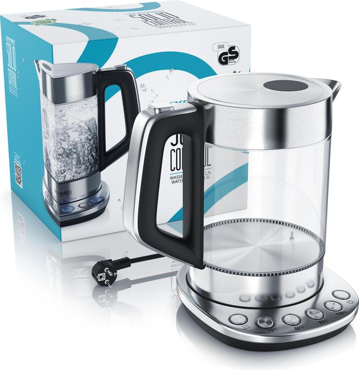 Actual product image Arendo Kettle 1.5 l, 2200 W, stainless steel & glass with base station, temperature setting 70° C - 100° C (1.50 l)