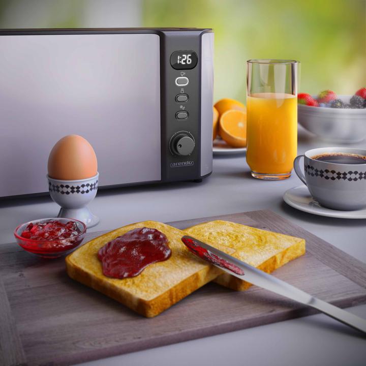 Produktbild Arendo Toaster Edelstahl 2 Scheiben Langschlitz, Display mit Restzeitanzeige, Brötchenaufsatz, Doppelwand