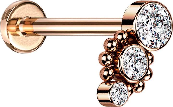 Produktbild Star Piercing Micro Labret Innengewinde rosegold acht Kugeln drei Kristalle silber (ohne Messing, Chirurgenstahl 316L)