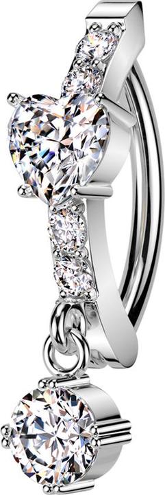 Star Piercing Banane klappbar silber Schild vier runde ein Herz Kristall Anhänger Kristall silber (Messing, Chirurgenstahl 316L)