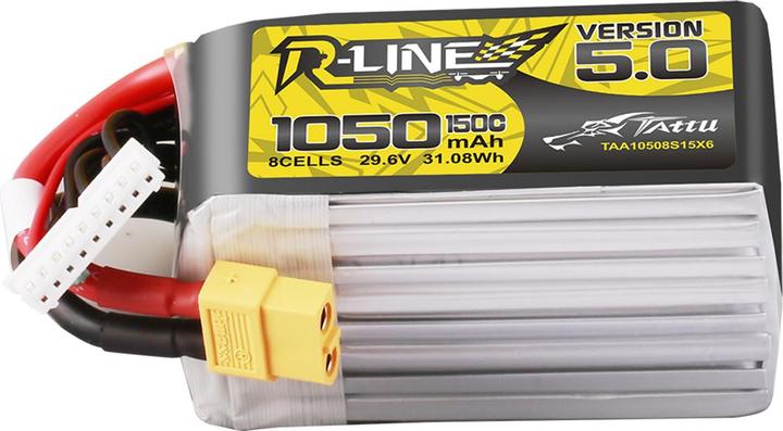 Immagine prodotto Tattu Lipo R-Line Version 5.0 1050mAh 29.6V 8S 150C battery with XT60 connector (29.60 V, 1050 mAh)