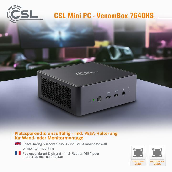 Actual product image CSL Mini-PC VenomBox 7640HS / 32GB / 500 GB M.2 SSD / Windows 11 Pro (AMD Ryzen 5 7640HS, 32.77 GB, 500 GB)