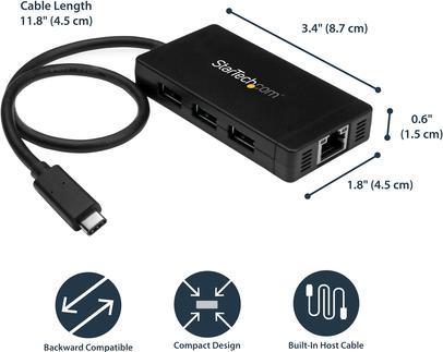 Produktbild StarTech 3-Port USB-C Hub with Gigabit (USB-C, 3 Ports)