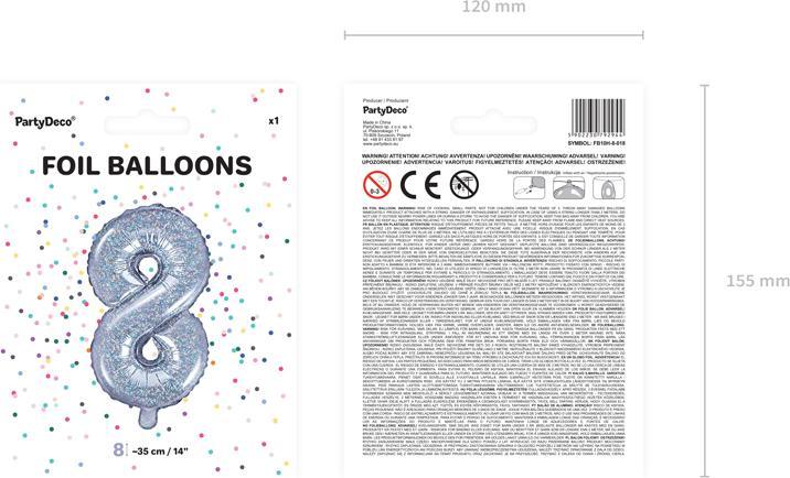 Produktbild Partydeco Foil Balloon Number "8", 35cm, holographic (1 pkt / 1 pc.)