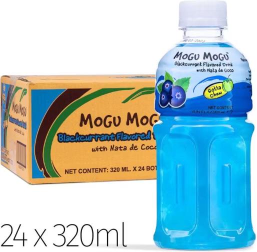 Actual product image Mogu mogu BLACKCURRANT Flavoured Drink With Nata De Coco crate (24 x 32 cl)