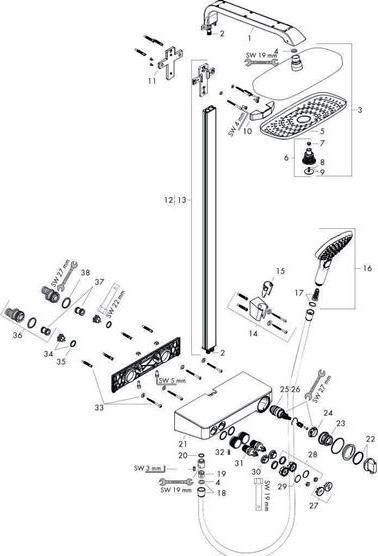 Actual product image hansgrohe Raindance Select E 300 2jet ShowerTablet Showerpipe chrome : Color - White/Chrome