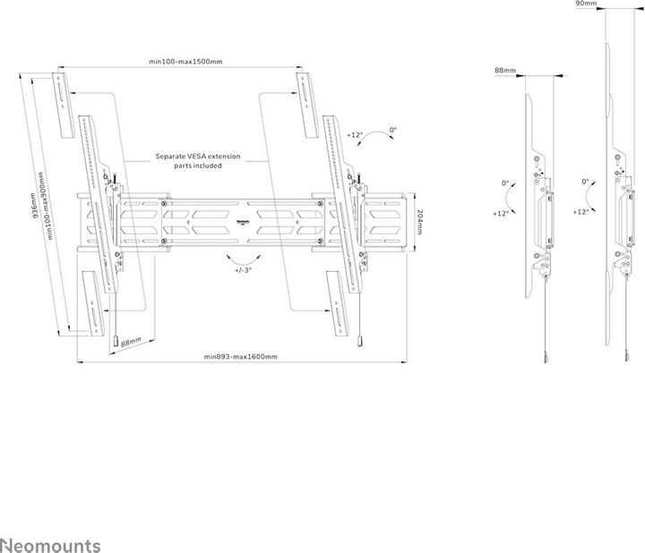Actual product image Neomounts Select Screen Wall Mount (tilt (Wall, 110", 160 kg)