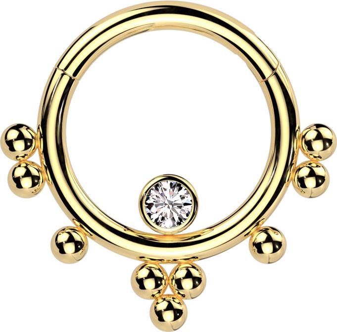 Produktbild Star Piercing Micro Segmentring klappbar vergoldet innen Kristall silber aussen neun Kugeln (Chirurgenstahl 316L)