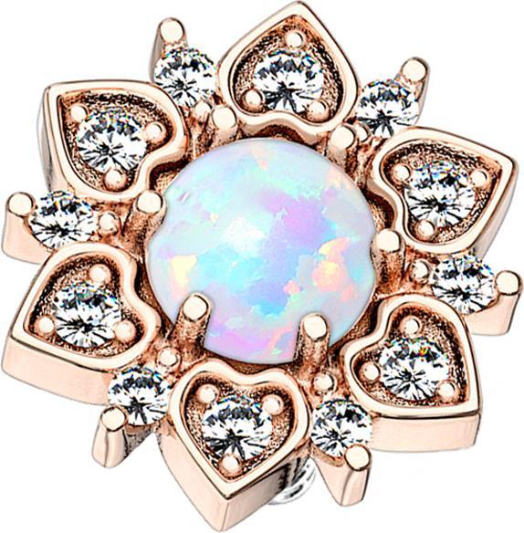 Actual product image Star Piercing Dermal Anchor rose gold heart flower with white opal (Brass, Surgical steel 316L)