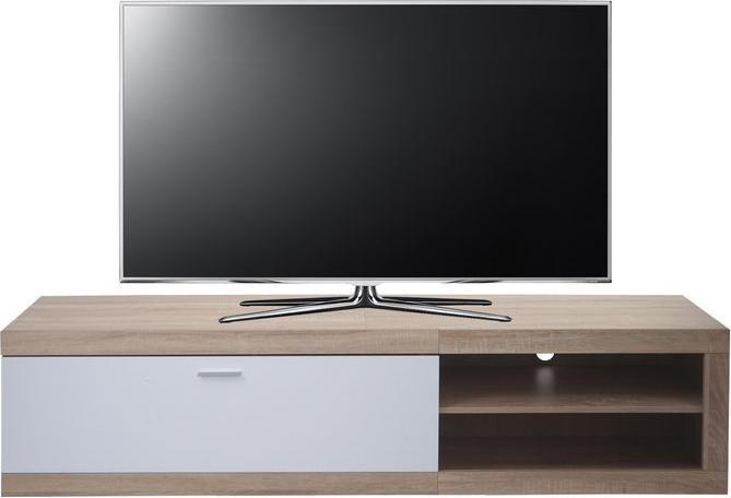 Actual product image Mendler TV rack HWC-L33, wood 43x180x41cm storage compartment, oak look, white (43 x 180 x 41 cm)