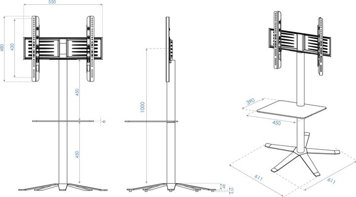 Produktbild VCM TV Standfuss Alu Xila mit Glas Zwischenboden (61 x 61 x 100 cm)
