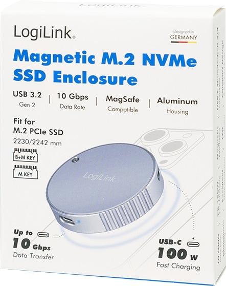 Image du produit LogiLink Magnetisches USB 3.2 Gen2 SSD-Gehäuse, 100 W PD, MagSafe-kompatibel, Spacegrau (M.2)