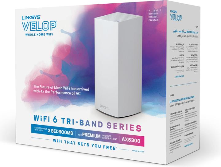 Immagine prodotto Linksys Velop WiFi 6 AX5300 Mesh-WLAN Tri-Band-System 1er-Pack (MX5300)