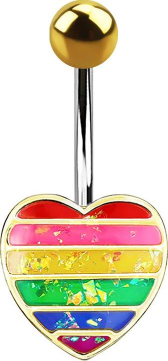 Actual product image Star Piercing Banana gold plated heart with opal glitter rainbow (Brass, Surgical steel 316L)