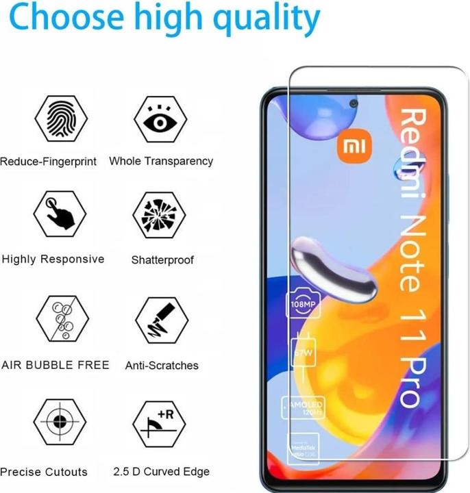 Produktbild Screenguard Xiaomi Redmi Note 11 Pro Panzerglas Schutzfolie Case Friendly Design (1 Stück, Xiaomi Redmi Note 11 Pro)