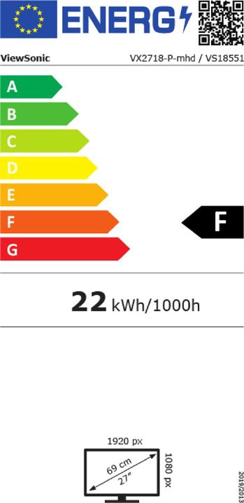 Etichetta energetica Viewsonic Serie VX VX2718-P-MHD - 68,6 cm (27 pollici) - 1920 x 1080 pixel - Full HD - LED - (1920 x 1080 pixel, 27")
