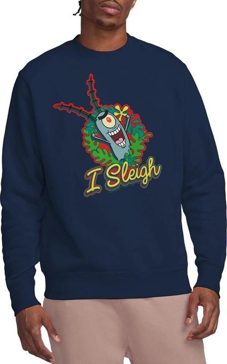 Actual product image Spongebob Squarepants Unisex Adult I Sleigh Plankton Wreath Christmas Sweatshirt (S)