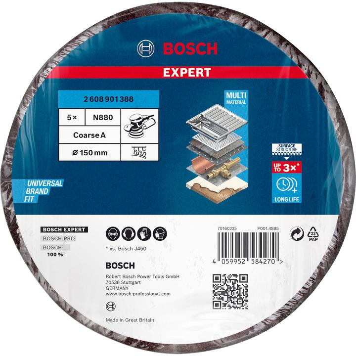 Actual product image Bosch Professional Zubehör EXPERT N880 fleece disc for random orbital sander, 150 mm, coarse, 5 pcs. pcs. (100)