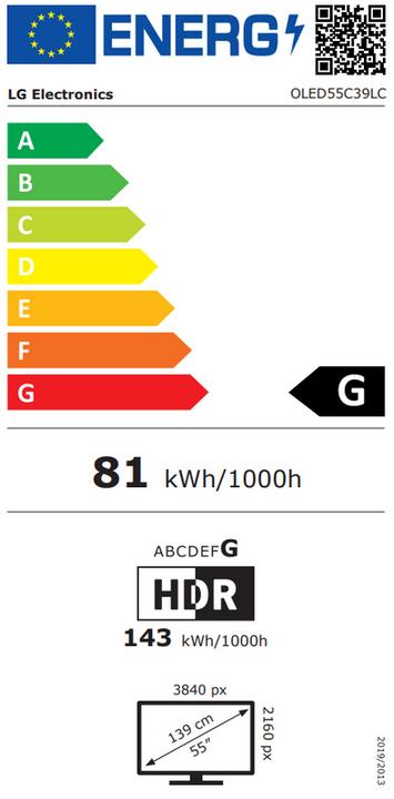 Energie-Label LG OLED55C39LC OLED-Fernseher (55", OLED, 4K, 2023)