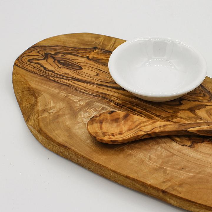 Actual product image Natura Punto Olive snack set, board with natural edge, 22 cm, ceramic bowl, spoon
