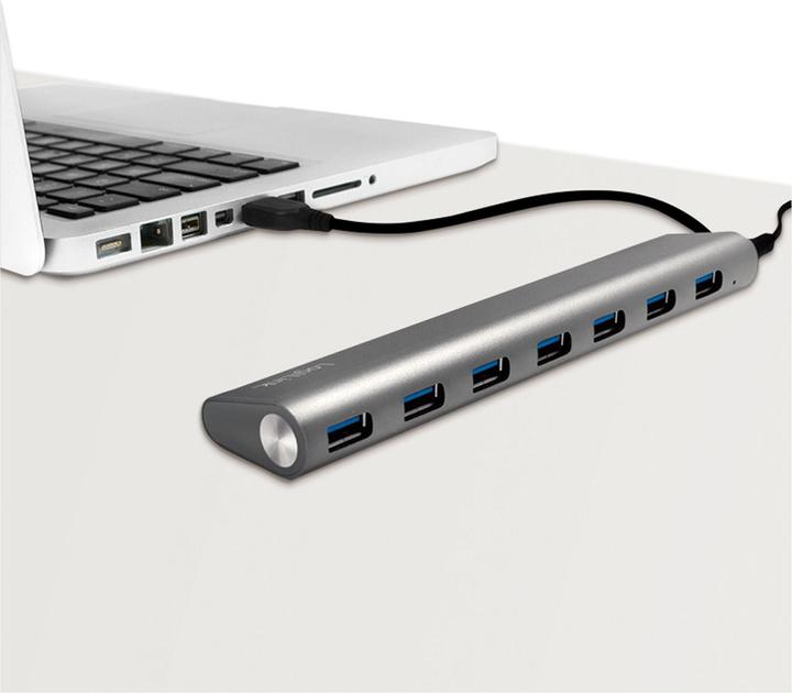 Image du produit LogiLink UA0308 - Hub USB 3.0, 7 ports avec lecteur de carte, boîtier en aluminium, pilkas (USB-A, 7 Ports)