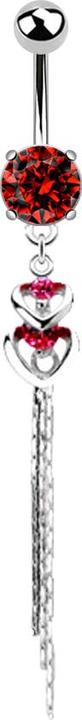 Immagine prodotto Star Piercing Banana in argento con ciondolo in cristallo rosso a forma di palla e due cuori con filo scintillante (Acciaio chirurgico 316L, Ottone)