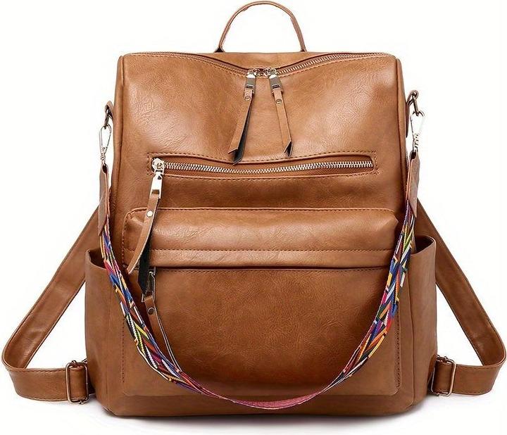 Only-Bags.Store Retro Rucksack Handtasche, Boho Strap Zwei-Wege-Umhängetasche, Mode Vegan Leder Schultasche Daypack