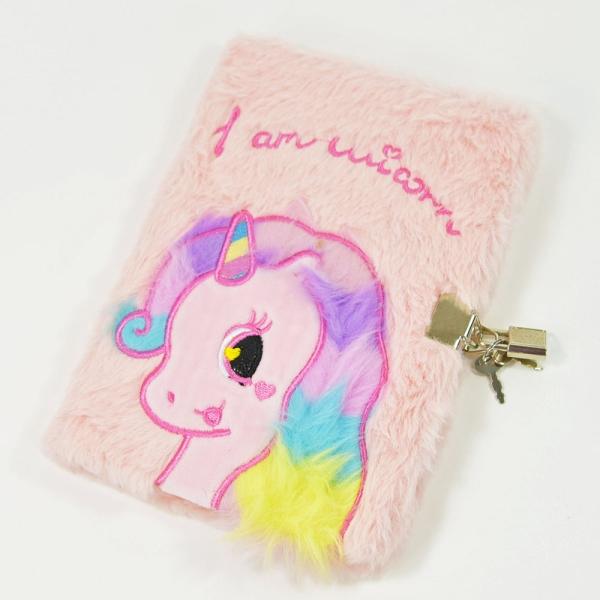 Immagine prodotto Kögler Diario in peluche, unicorno con peluche rosa, da chiudere, 14,8x21,5x3 cm