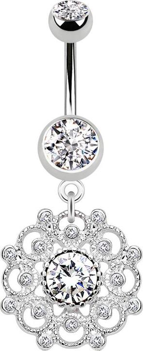 Produktbild Star Piercing Banane silber mit Anhänger Filigrane Vintage Blume Kristall silber (Chirurgenstahl 316L, Messing)