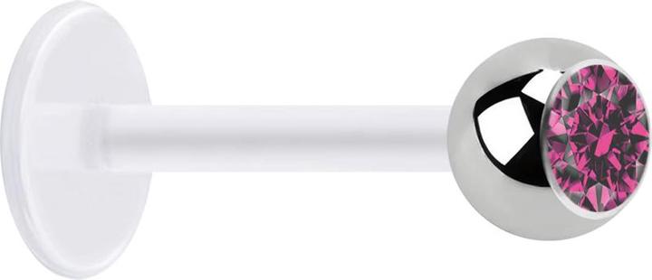 Produktbild Star Piercing Micro Labret transparent mit Kugel silber und Kristall pink (Chirurgenstahl 316L, ohne Messing, Bioflex)