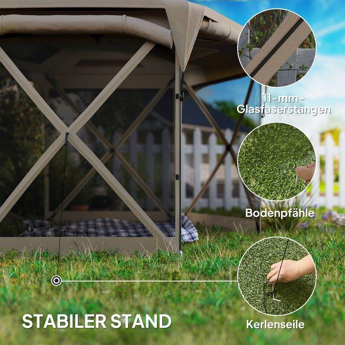 Immagine prodotto Swisshandel24 Faltpavillon sechseckig ca. 3,5x3m mit abnehmbaren Dach Wasserdicht, Khaki (345 cm, 300 cm)