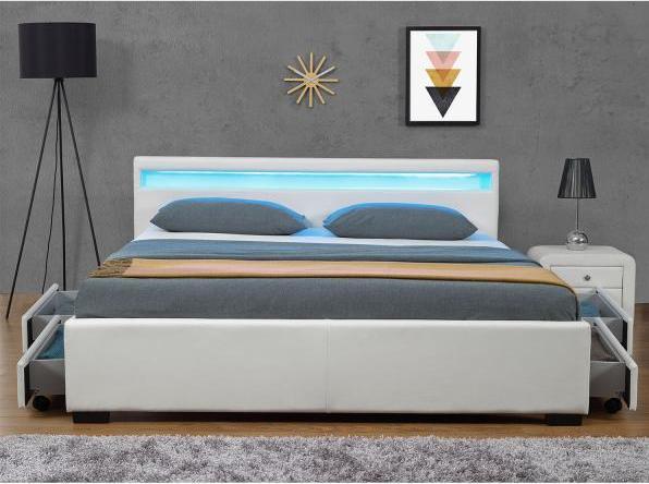 Image du produit Juskys Lit rembourré Lyon avec coffre de lit et éclairage LED (180 x 200 cm)