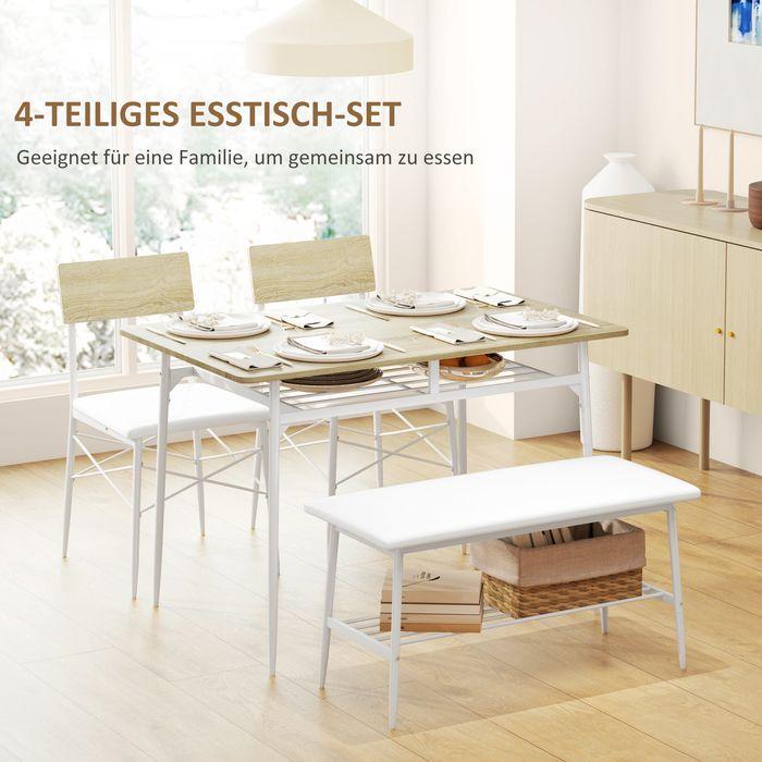 Produktbild Swisshandel24 Essgruppe 4er-Set, Esstisch mit Bank und 2 Stühlen, Küchentisch-Set mit Ablage (110 x 70 x 75 cm)