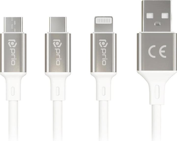 Produktbild prio 3in1 Micro USB & USB C & Lightning zu USB A Kabel 3A 1,2m weiss (1.20 m)