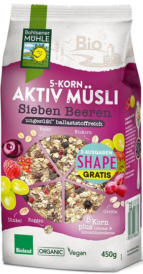 Produktbild Bohlsener Mühle 5-Korn Aktiv Müsli Sieben Beeren Bio (450 g)