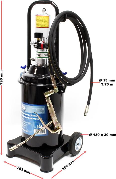 Produktbild Wiltec Profi Fettpresse 12Liter Druckluft pneumatisch fahrbar Abschmierpresse Schmieren