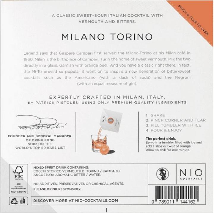 Immagine prodotto Nio Cocktails Milano Torino 100 ml (1 x 10 cl)